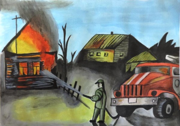 Пожар в доме рисунок