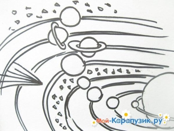 Космос рисунок карандашом поэтапно