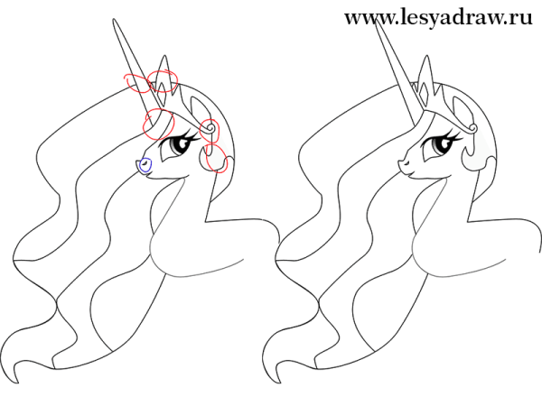 Нарисовать пони Селестию поэтапно