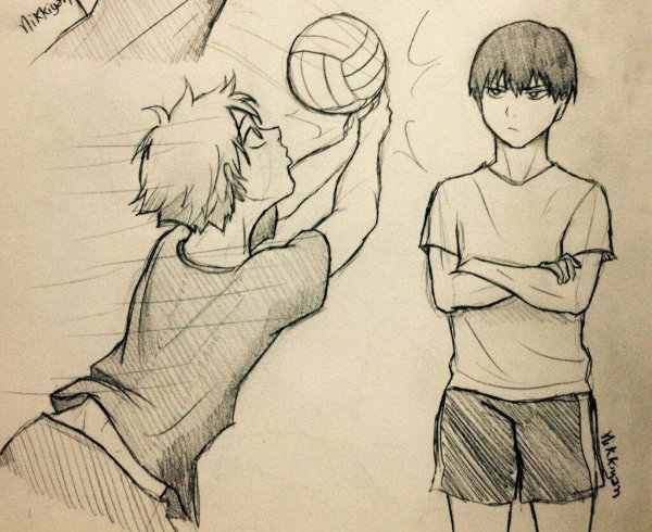 Кагеяма и Хината карандашом