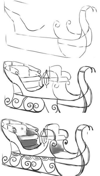 Сани Деда Мороза карандашом