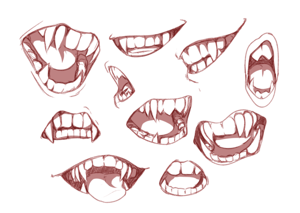 Наброски рта с клыками