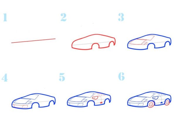Поэтапное рисование гоночной машины