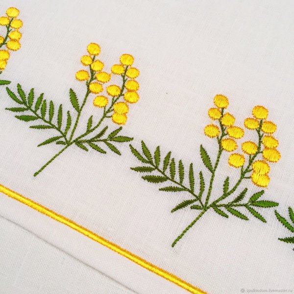 Вышивка гладью ветка мимозы