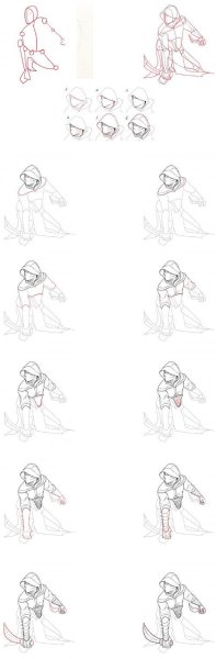 Поэтапные эскизы персонажей из игр