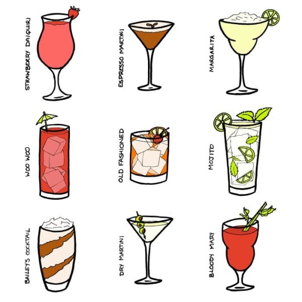 Рисунки лёгкие кактейль