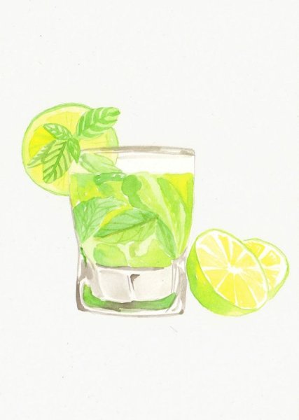 Скетчинг Мохито акварель