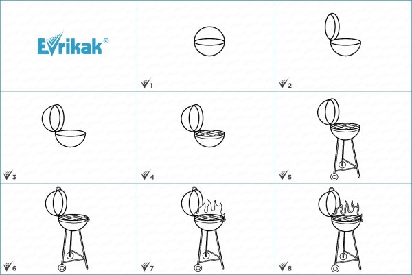 Нарисовать мангал для шашлыка поэтапно