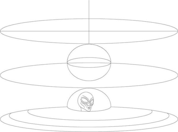 Поэтапное рисование летающей тарелки