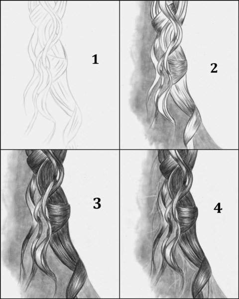 Локон волос карандашом