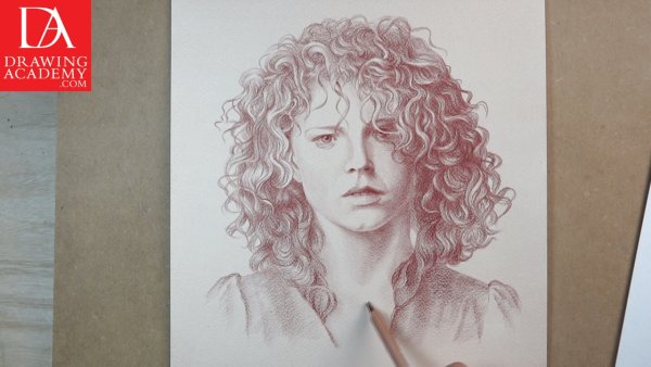 Портрет девушки с кудрявыми волосами поэтапно