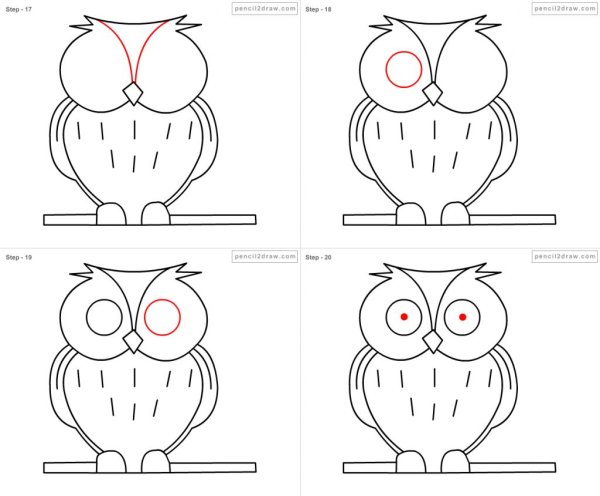 Поэтапное рисование Совы для детей