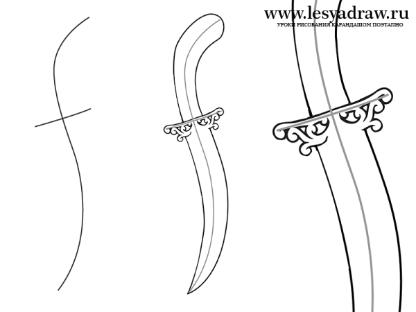 Поэтапное рисование ножей