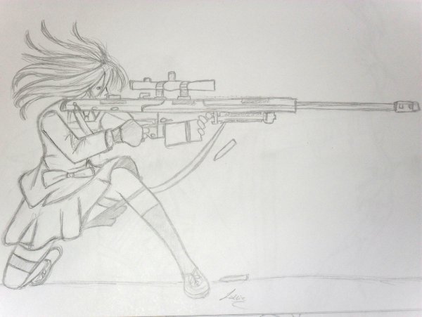 Девушка с оружием рисунок карандашом
