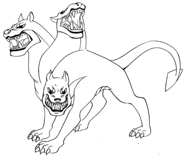 Раскраски трёхголовая собаки