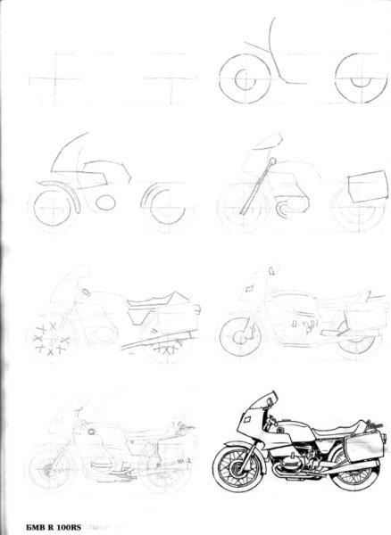 Поэтапный рисунок мотоцикла