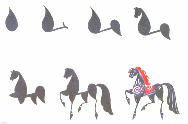 Городецкая роспись элементы лошади