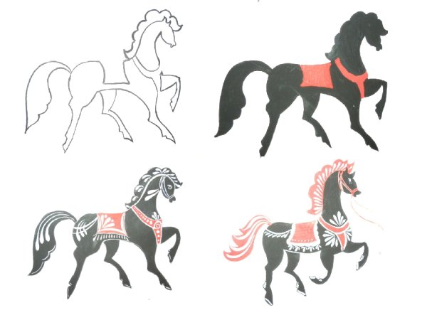 Конь символ солнца Городецкая роспись