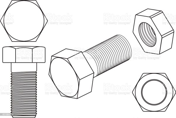 Болт с гайкой контур