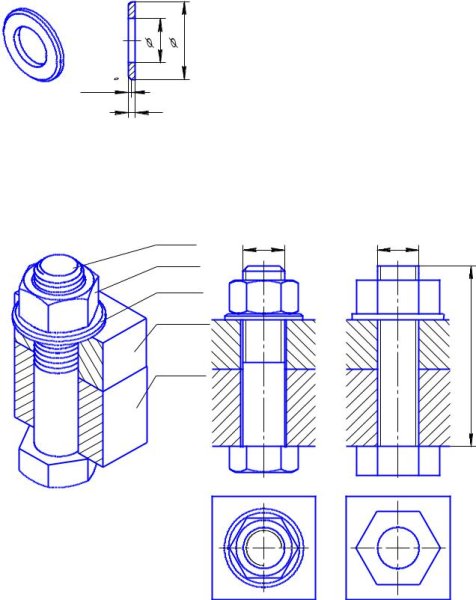 Чертеж болта м20 с гайкой и шайбой