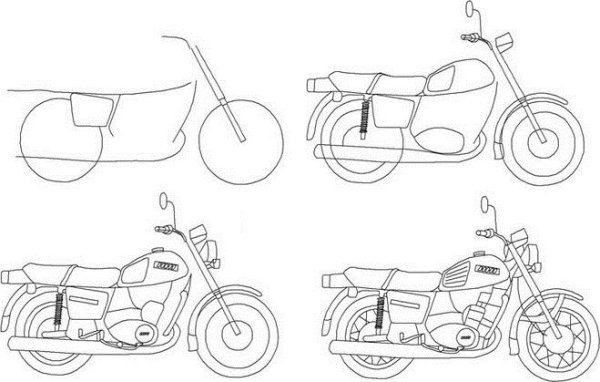 Мотоцикл ИЖ сбоку нарисовать поэтапно
