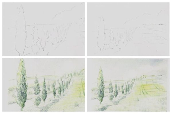 Этапы рисования пейзажа