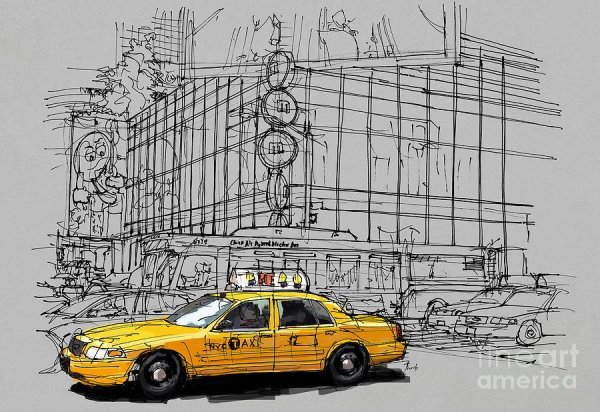 Город с такси иллюстрация Графика