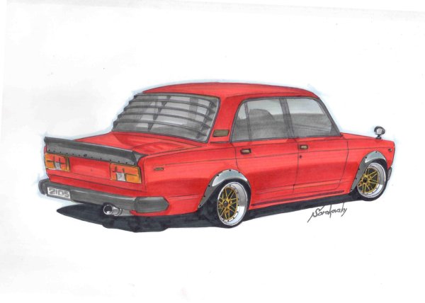 Нарисовать ВАЗ 2105 сзади