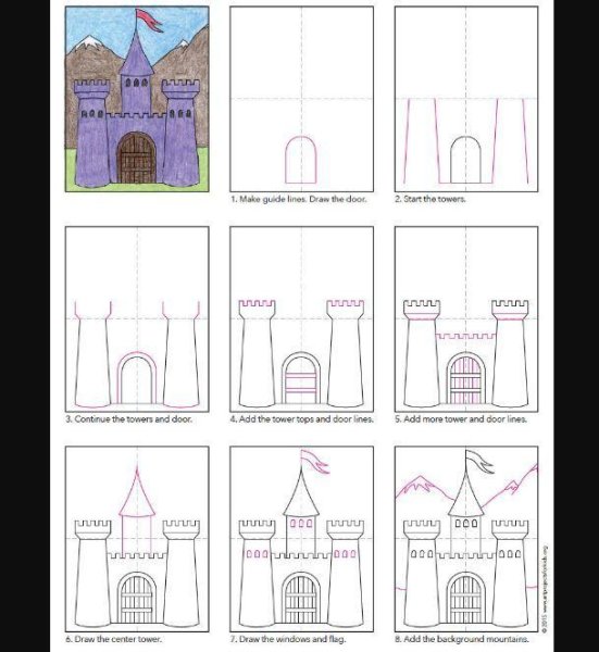 Поэтапное рисование сказочного замка