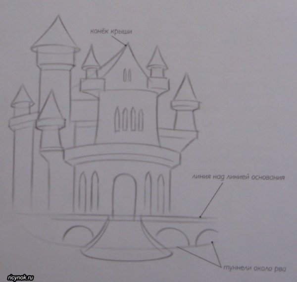 Поэтапный рисунок замка