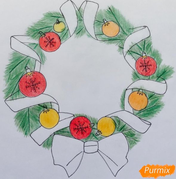 Новогодний венок срисовать