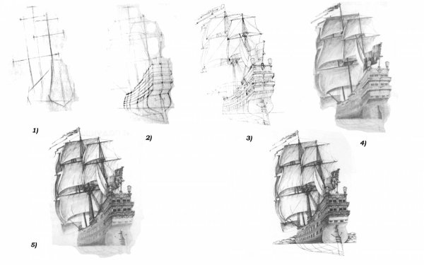 Парусник рисунок карандашом