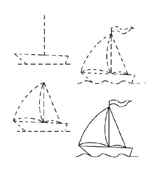 Поэтапное рисование кораблика