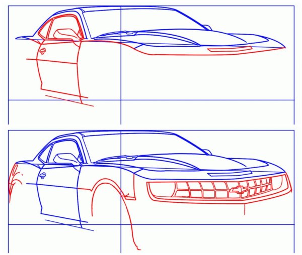 Пошаговый рисунок автомобиля