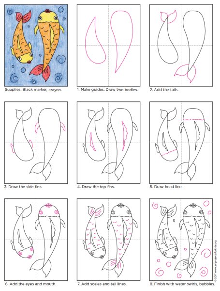Рисуем рыбок кои пошагово