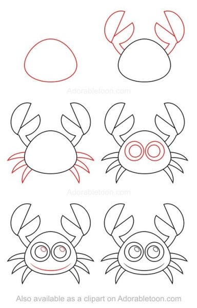 Краб рисунок пошагово