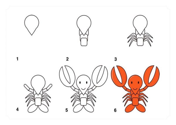 Пошаговое рисование краба для детей