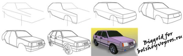 Рисунок ВАЗ 2109 карандашом сбоку