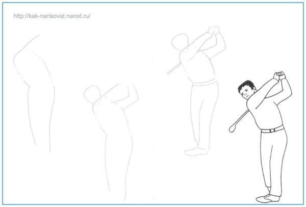 Поэтапный рисунок человека в движении