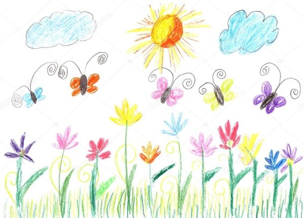 Рисование бабочки летают над лугом