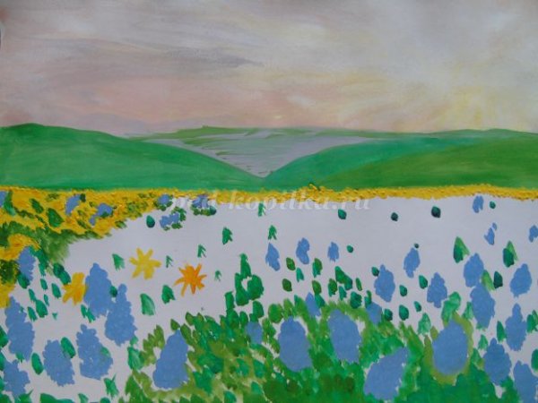 Поэтапно рисование Луга