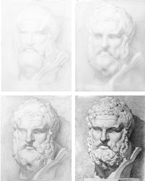 Гипсовая голова Геракла Академический рисунок