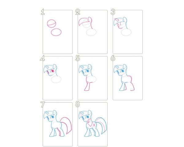 Этапы рисования пони для детей