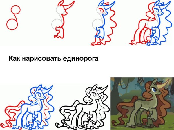 Пошаговый рисунок единорога