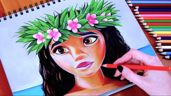 Моана цветными карандашами