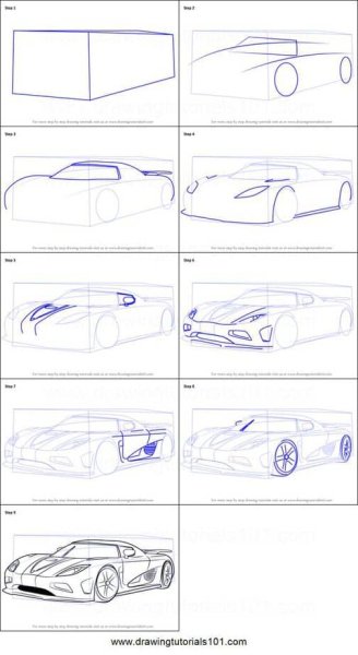 Рисунки по этапам автомобили