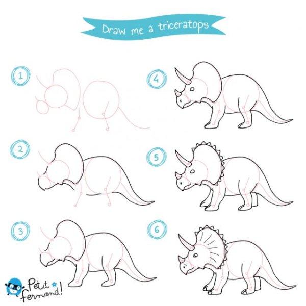 Поэтапное рисование динозавра для детей