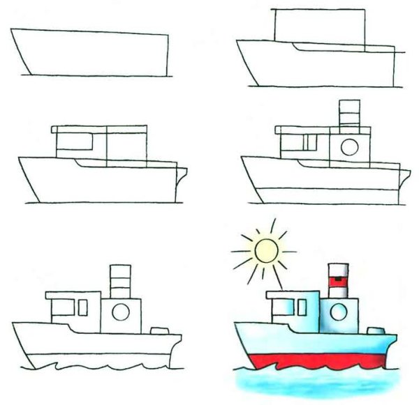 Транспорт поэтапное рисование для детей