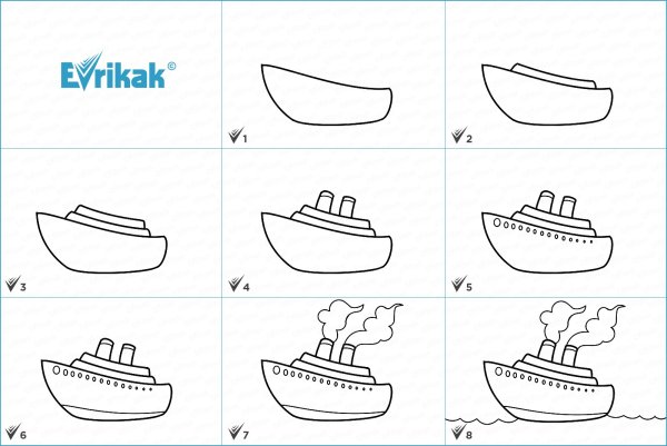 Поэтапное рисование пароход