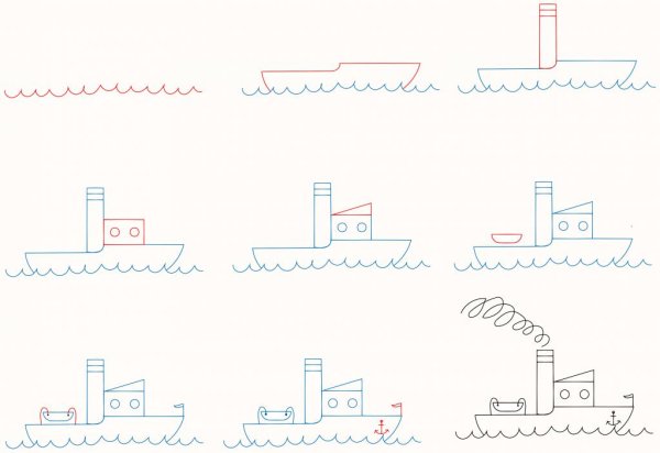 Поэтапное рисование пароход